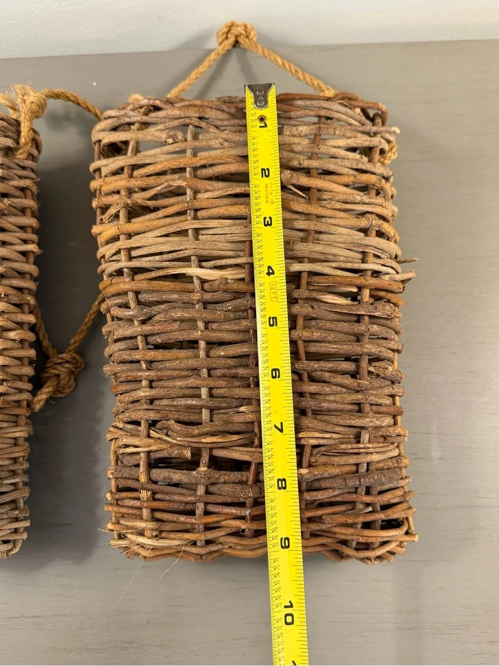 Rustic Twig Wall Pocket Hanging Baskets Set of 2 Woven Wood Rope Farmhouse